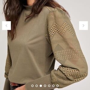 Anthropologie Tiny Green Helen Lace Mock Neck Long Sleeve Top XS
